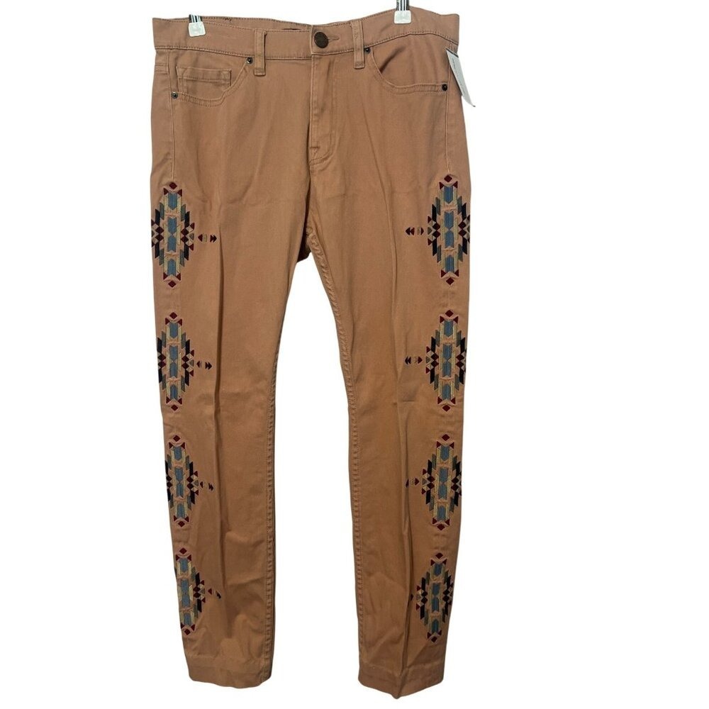 BDG Womens High Rise Cigarette Ankle Jeans 30X30 Aztec Embroidered Tan/Pink Pant